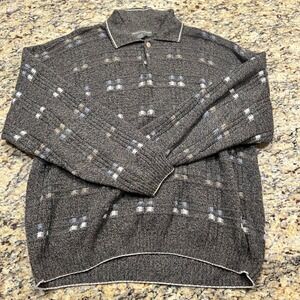 Liberty Sweaters Mens XL Vintage Polo Sweater‎ Brown Geometric Made in USA